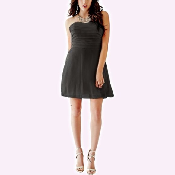 NWT GUESS Strapless Pleated-Bodice Dress Sz 8 Black - Picture 1 of 8